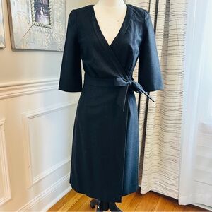 Vintage J. Crew Charcoal 100% Wool Wrap Dress with Tie Waist